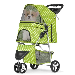 Dog Stroller for Small Dogs 10 Lbs 20 Lbs, Pet Stroller for Medium Dogs 30 Lbs, Cat Strollers for 1 Cats, 3 Wheels Foldable Jogger Puppy Stroller with Storage Basket and Cup Holder, Green Polka Dots