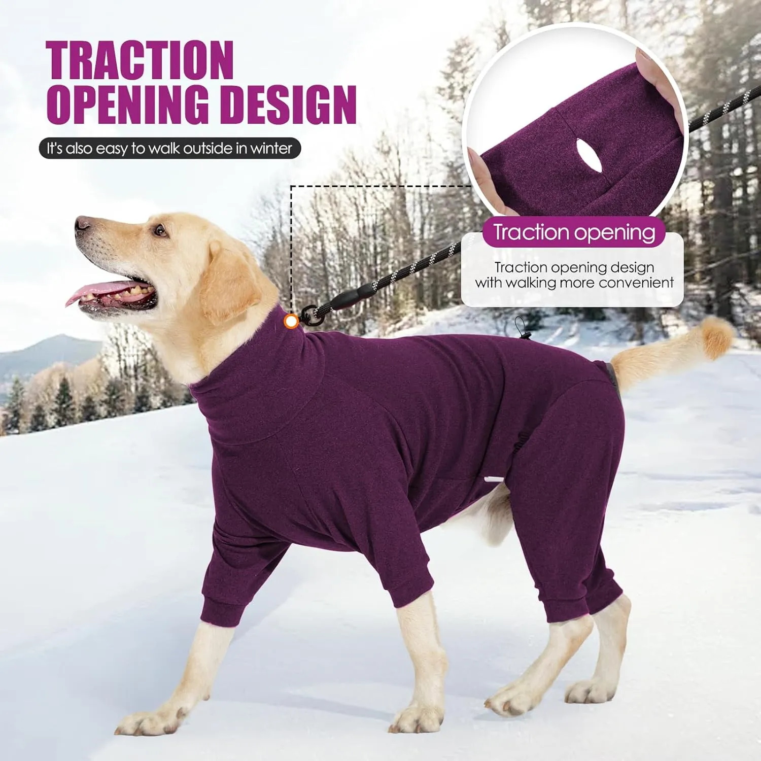 Dog Winter Coat Soft Fleece Pullover Pajamas, Fullbody Dog Cold Weather Jacket, Winter Warm Pullover Doggie Winter Thermal 4-Legged Onesie Jumpsuit,High Collar Snowsuit Sweater for Dogs