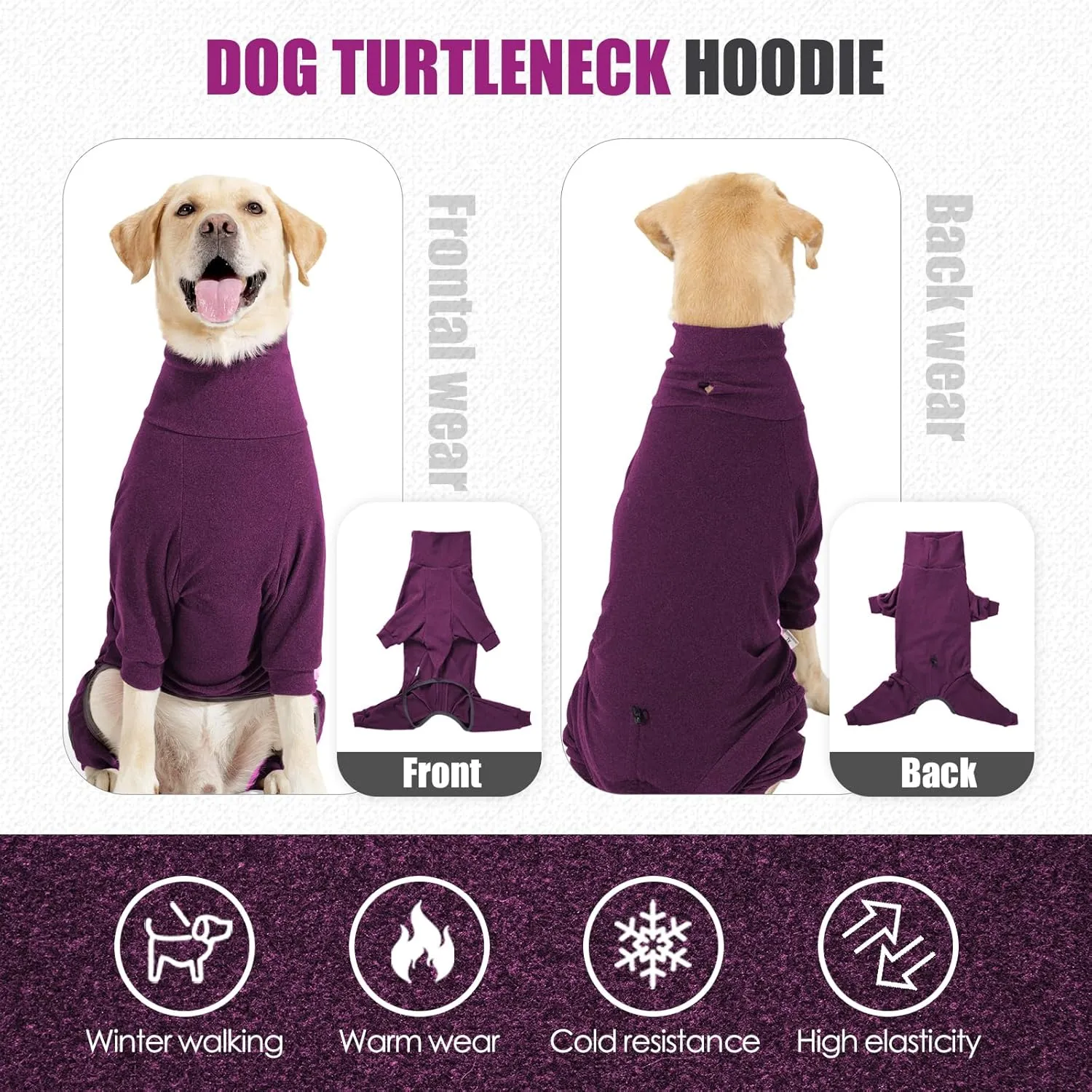 Dog Winter Coat Soft Fleece Pullover Pajamas, Fullbody Dog Cold Weather Jacket, Winter Warm Pullover Doggie Winter Thermal 4-Legged Onesie Jumpsuit,High Collar Snowsuit Sweater for Dogs