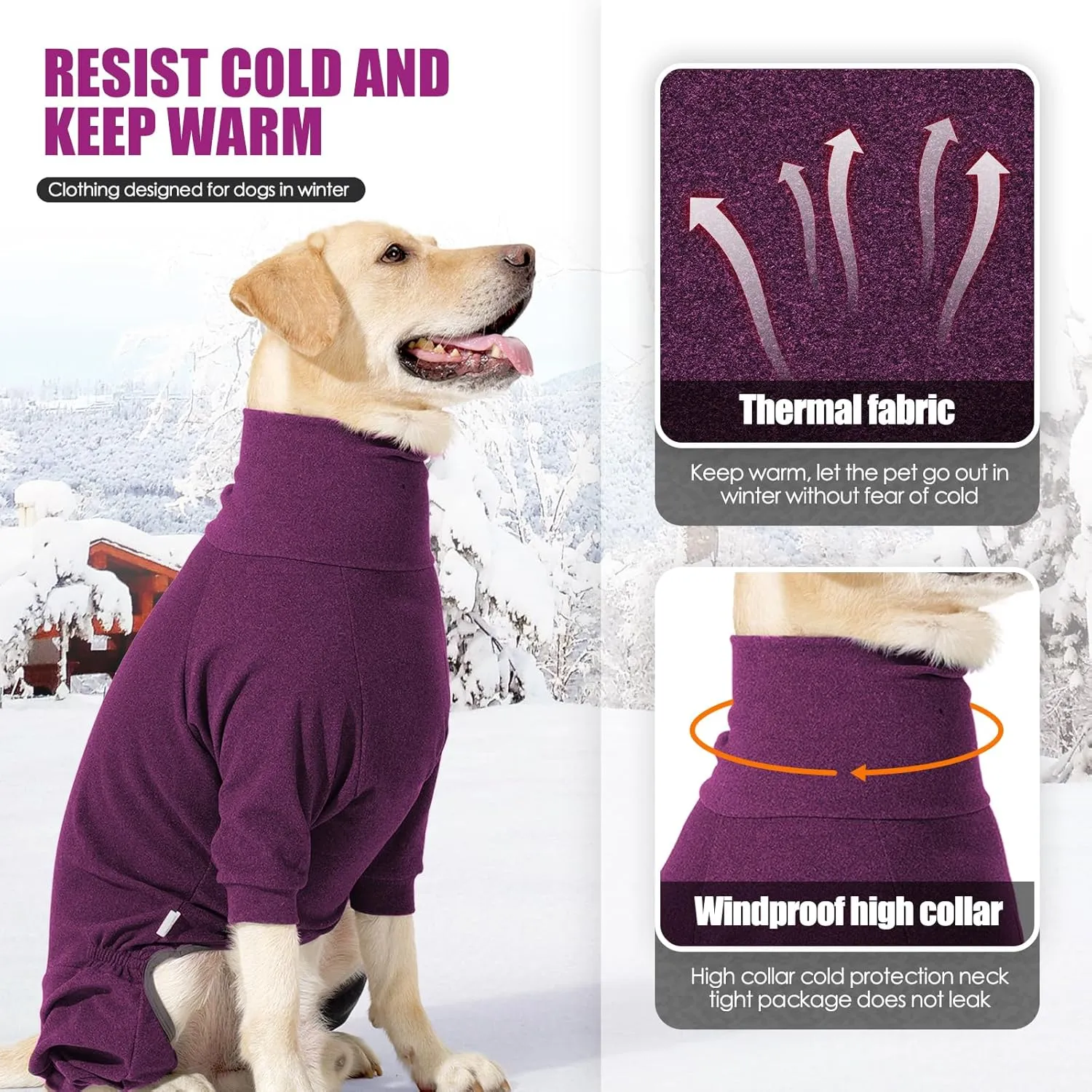 Dog Winter Coat Soft Fleece Pullover Pajamas, Fullbody Dog Cold Weather Jacket, Winter Warm Pullover Doggie Winter Thermal 4-Legged Onesie Jumpsuit,High Collar Snowsuit Sweater for Dogs
