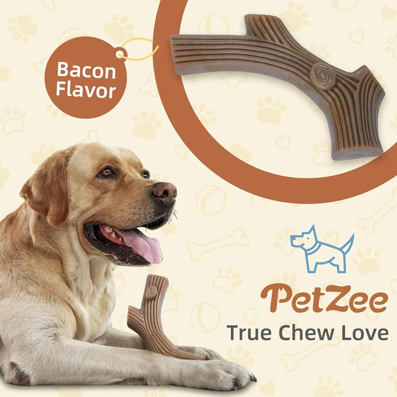 Durable Dog Chew Toys for Aggressive Chewers to Keep Them Busy, Tough Dog Bones with Real Bacon Flavor,Stick
