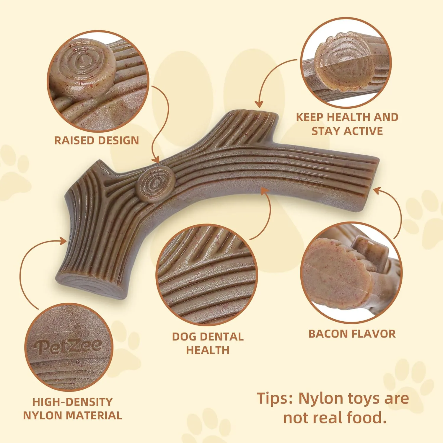 Durable Dog Chew Toys for Aggressive Chewers to Keep Them Busy, Tough Dog Bones with Real Bacon Flavor,Stick