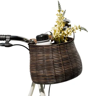 Durable Outdoor Bike Basket for Front of Bicycle, Woven Resin with Two-Tone Brown Design, Easy to Install, Weather-Resistant, and Fits Most Bikes for Convenient Storage