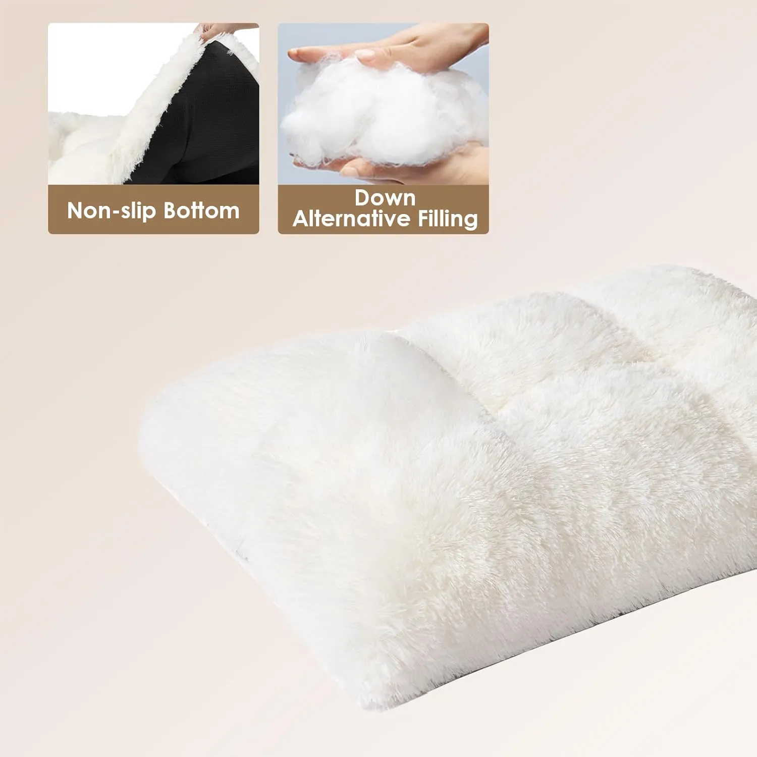 EHEYCIGA Fluffy Dog Crate Bed for Large Dogs, Plush Faux Fur Crate Pad, Calming Anti Anxiety Large Dog Bed, Washable Soft Warm Mat with Non-Slip Bottom, Beige