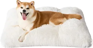 EHEYCIGA Fluffy Dog Crate Bed for Large Dogs, Plush Faux Fur Crate Pad, Calming Anti Anxiety Large Dog Bed, Washable Soft Warm Mat with Non-Slip Bottom, Beige
