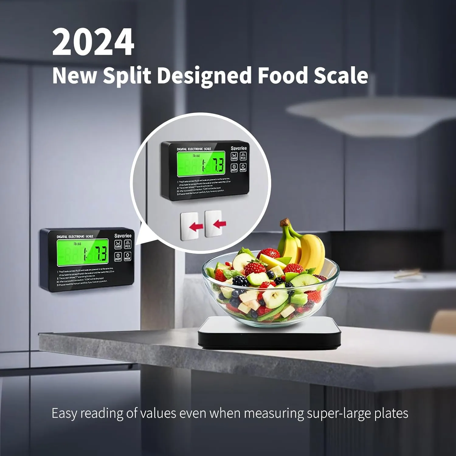 Food Scale, 2024 Newly Split Designed 33lb Digital Kitchen Scale with 7 Units Tare Function & LCD Display,1g Precise Graduation Food Scale Weight for Baking/Cooking/Dieting/Meal Prep (Silver)