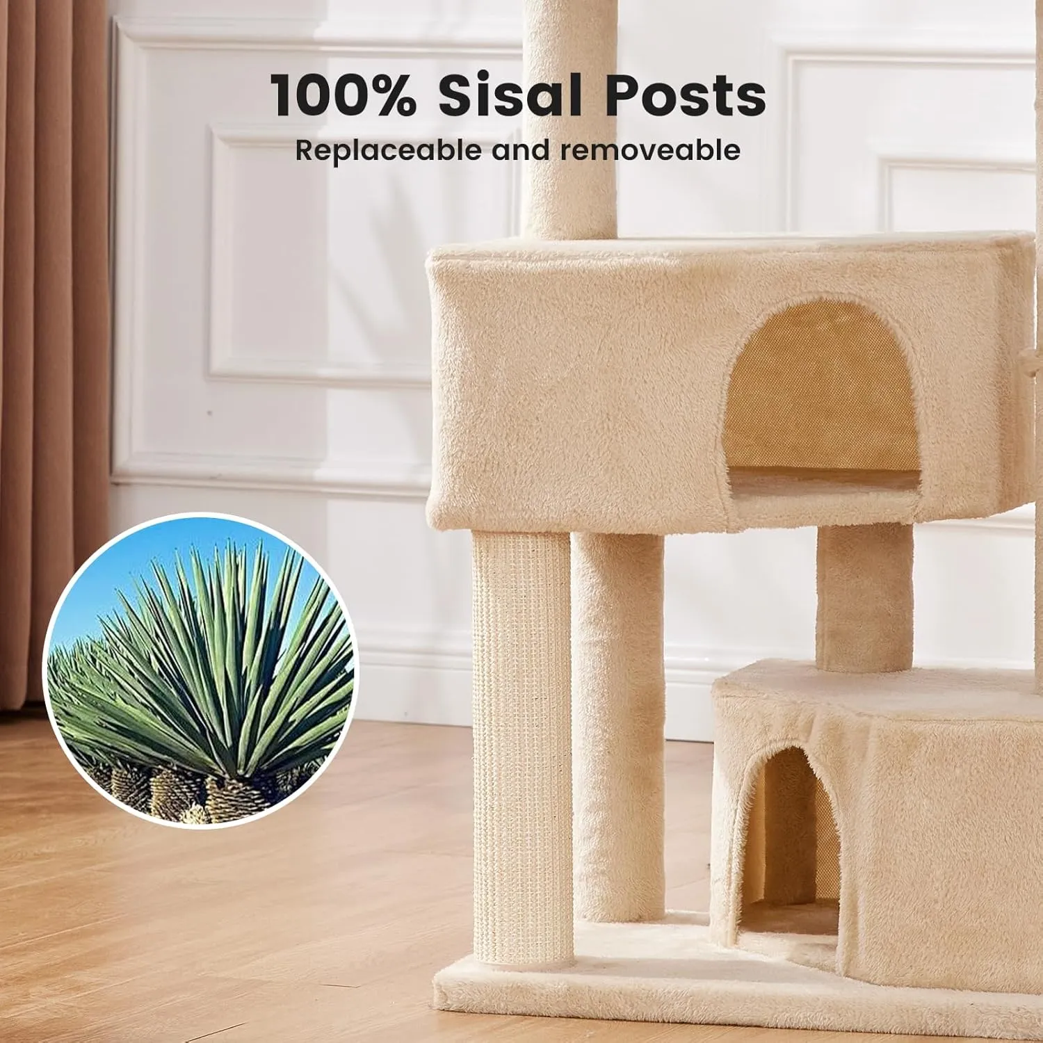 Gardner Pet 41" Tall Cat Tree for Large Cats, Heavy Duty Cat Tower with 3.2in Posts & Washable Top Perches, Space-Saving Cat Furniture with Replaceable Natural Sisal for Apartments, Easy to Assembly