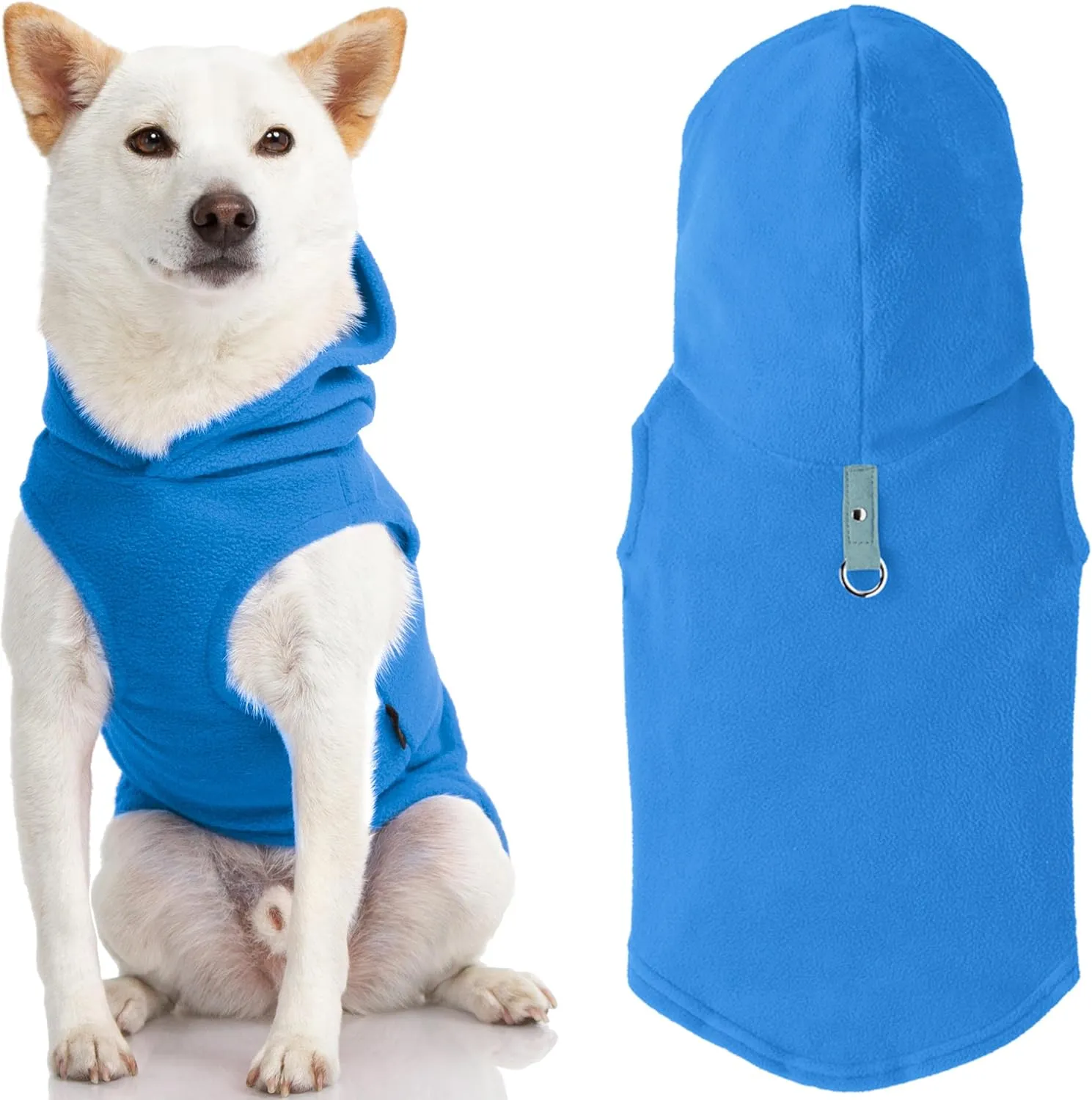 Gooby - Fleece Vest Hoodie, Small Dog Pull Over Hooded Fleece Jacket with Leash Ring, Blue, Small