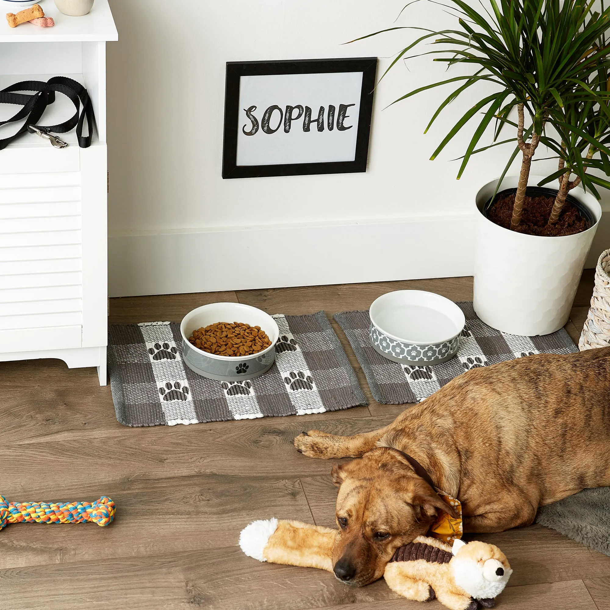 Gray & White Printed Paw Pet Feeding Mat 12X18 Set of 2