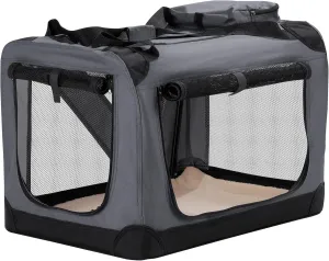 HICC PULE Collapsible Portable Dog Crate, 28 Inch for Medium/Small Dogs, 3-Door Soft-Sided Pet Kennel for Indoor & Outdoor, Car Trip, Grey