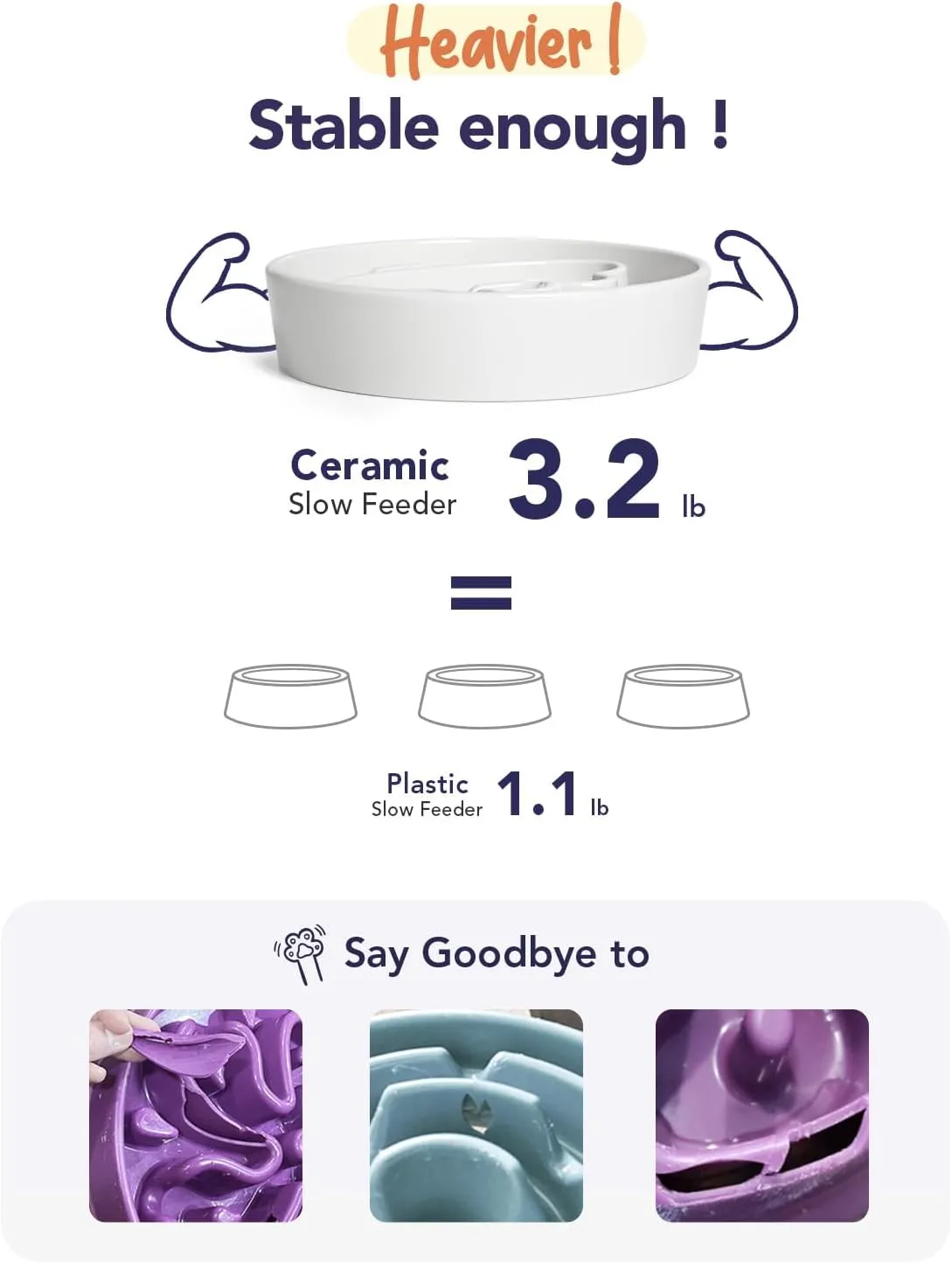 LE TAUCI Angel White Slow Feeder Ceramic Dog Bowl for Slowing Down Fast Eaters, 1.5 Cups, Small to Medium Breed, Ideal for Puppies and Adults