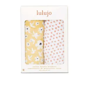 Lulujo Yellow Wildflowers & Dots Cotton Muslin Swaddles – 40×40″