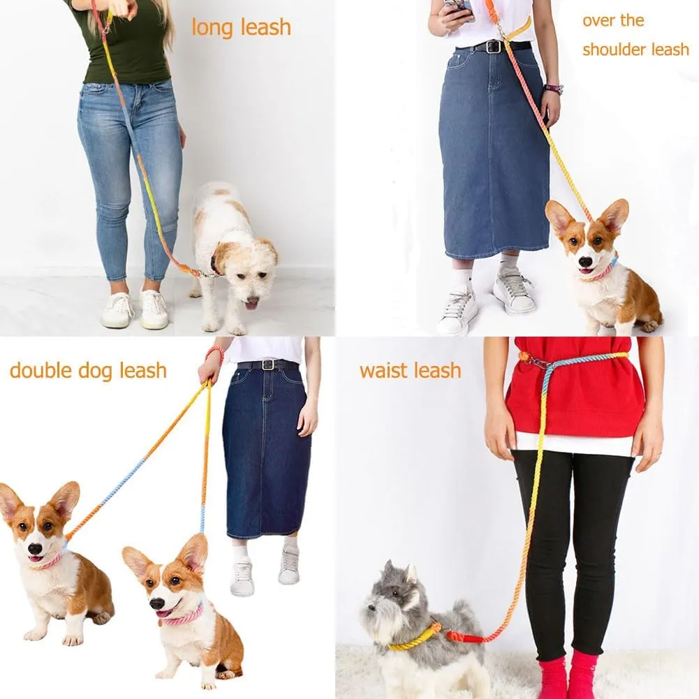 LWBMG Multifunctional Rope Dog Leash 7.5 FT with Double Swivel Hook Hands Free for Small Medium and Large Dogs Running Walking Rainbow