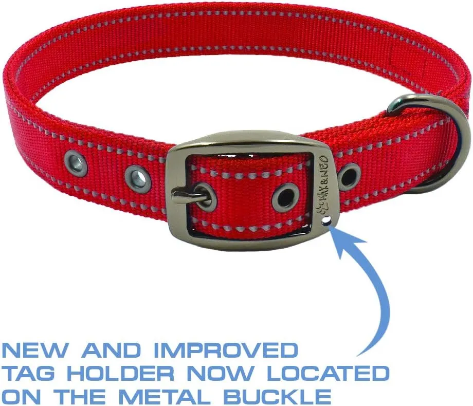 Max and Neo MAX Reflective Metal Buckle Dog Collar - We Donate a Collar to a Dog Rescue for Every Collar Sold (Small, RED)
