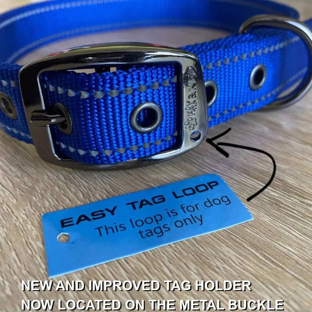 Max and Neo MAX Reflective Metal Buckle Dog Collar - We Donate a Collar to a Dog Rescue for Every Collar Sold (Small, RED)