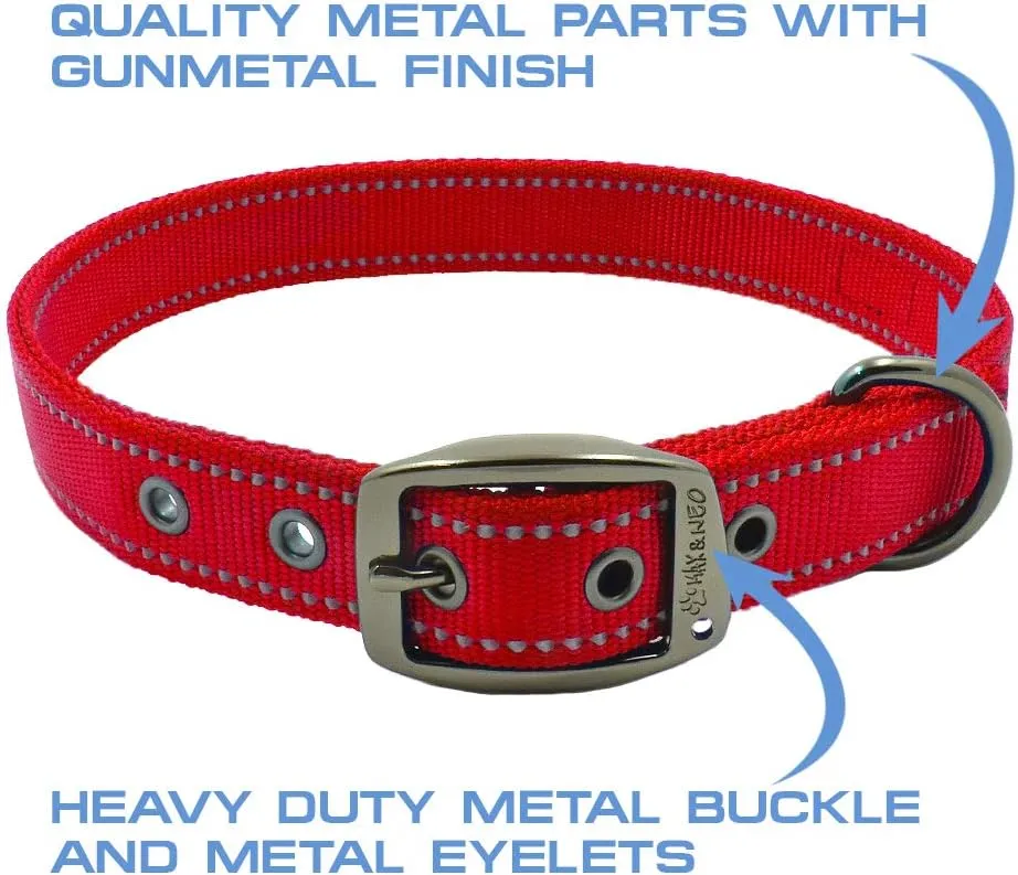 Max and Neo MAX Reflective Metal Buckle Dog Collar - We Donate a Collar to a Dog Rescue for Every Collar Sold (Small, RED)