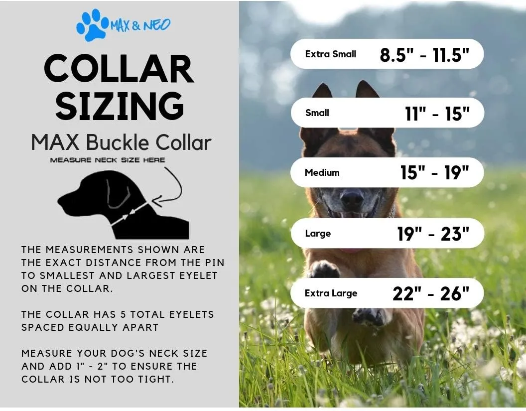 Max and Neo MAX Reflective Metal Buckle Dog Collar - We Donate a Collar to a Dog Rescue for Every Collar Sold (Small, RED)
