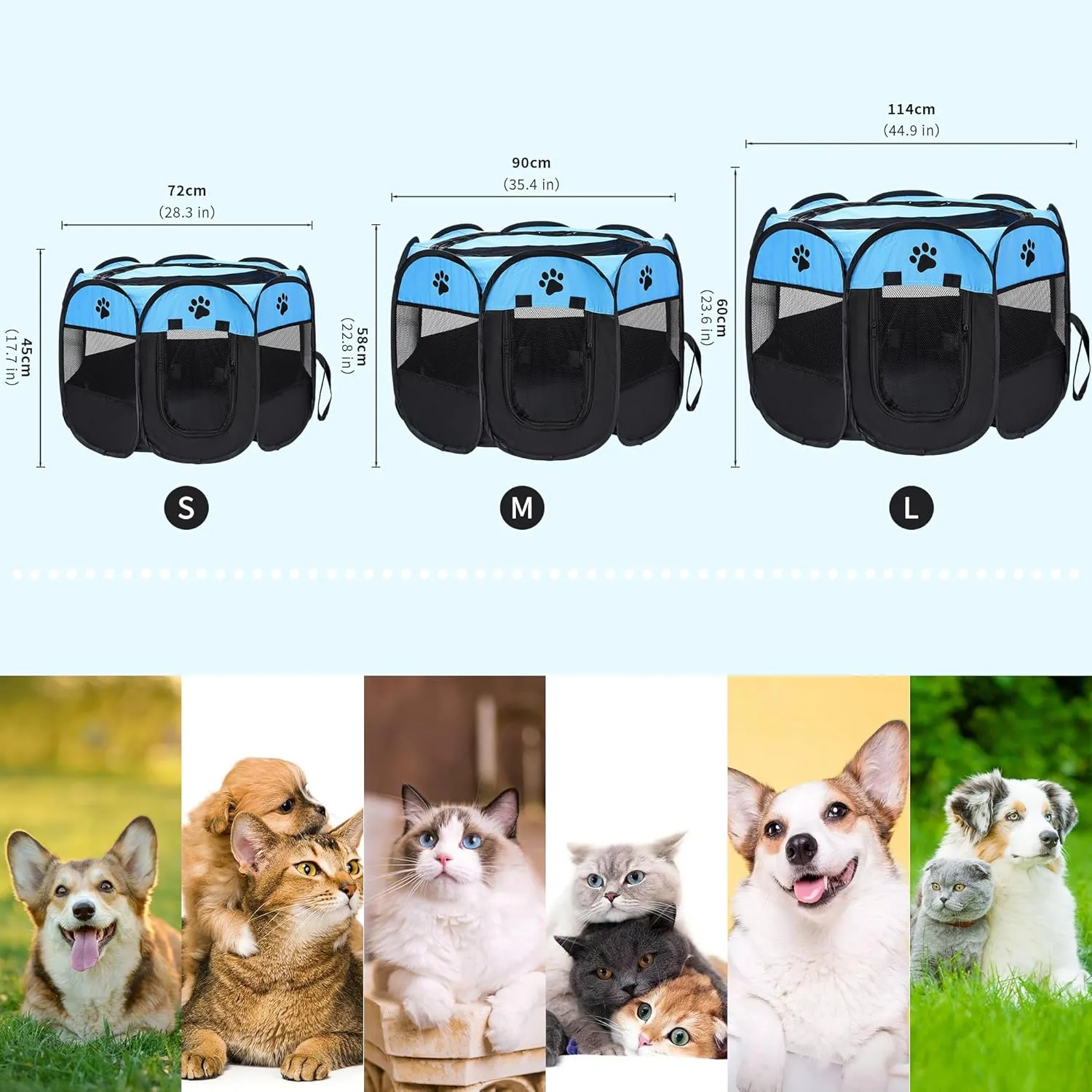 Mile High Life | Foldable Dog Playpen | Portable Dog Crate w Removable Shade Cover | Dog Kennel Indoor/Outdoor w Carry Case | Pen Tent for Dog/Cat/Rabbit(Blue Black, Small (29"x29"x17"))