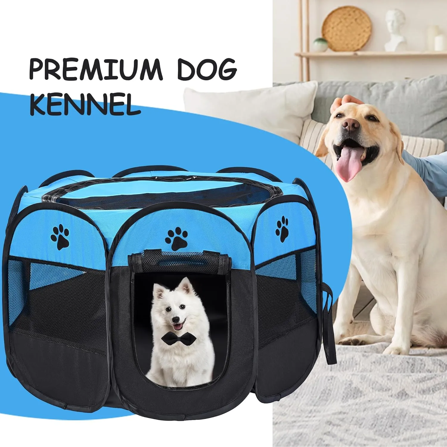 Mile High Life | Foldable Dog Playpen | Portable Dog Crate w Removable Shade Cover | Dog Kennel Indoor/Outdoor w Carry Case | Pen Tent for Dog/Cat/Rabbit(Blue Black, Small (29"x29"x17"))