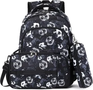 MIRLEWAIY School Backpack Kids Soccer Bookbag for Elementary Student with Insulated Lunch Bag Pencil Case, 15.7'' Football Set