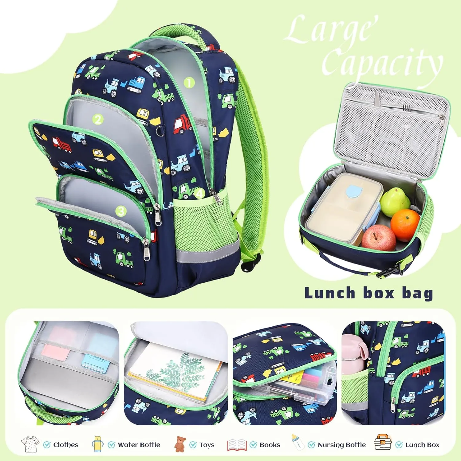 MIRLEWAIY School Backpack Kids Soccer Bookbag for Elementary Student with Insulated Lunch Bag Pencil Case, 15.7'' Football Set