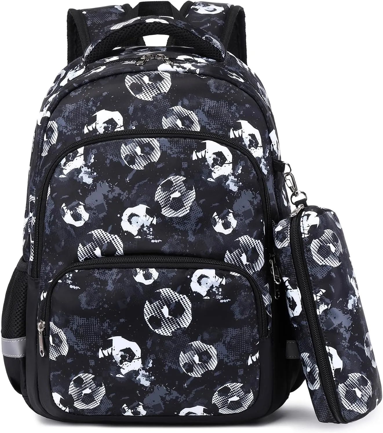 MIRLEWAIY School Backpack Kids Soccer Bookbag for Elementary Student with Insulated Lunch Bag Pencil Case, 15.7'' Football Set
