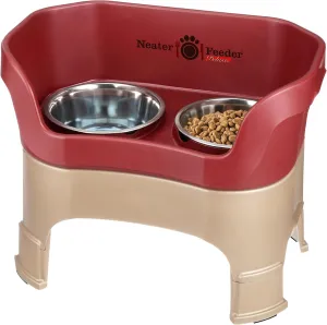 Neater Feeder Deluxe Mess Proof Dog Bowls Elevated for Large Dogs  Made in USA  No Spill Raised Dog Food Bowl Stand w/Leg Extensions  Stainless Steel Dog Food and Water Bowl Set  Red