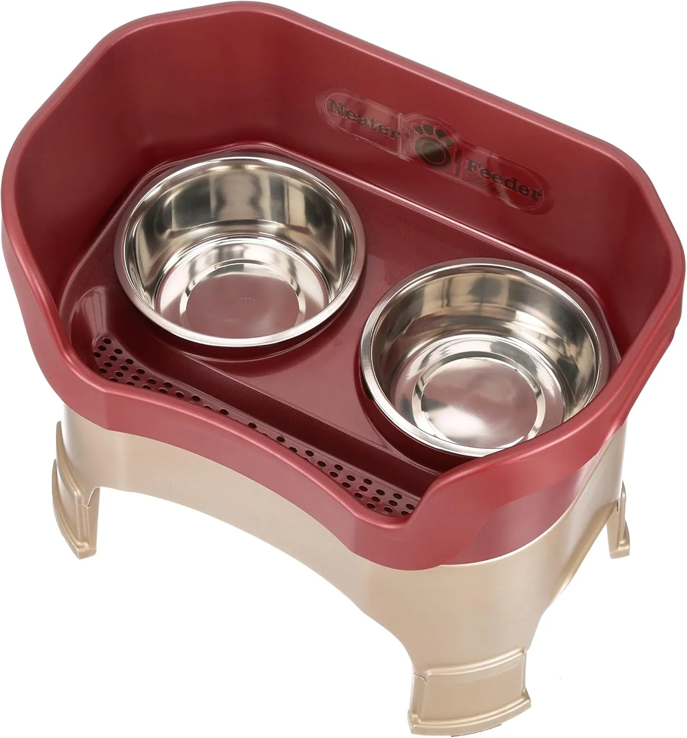 Neater Feeder Deluxe Mess Proof Dog Bowls Elevated for Large Dogs  Made in USA  No Spill Raised Dog Food Bowl Stand w/Leg Extensions  Stainless Steel Dog Food and Water Bowl Set  Red