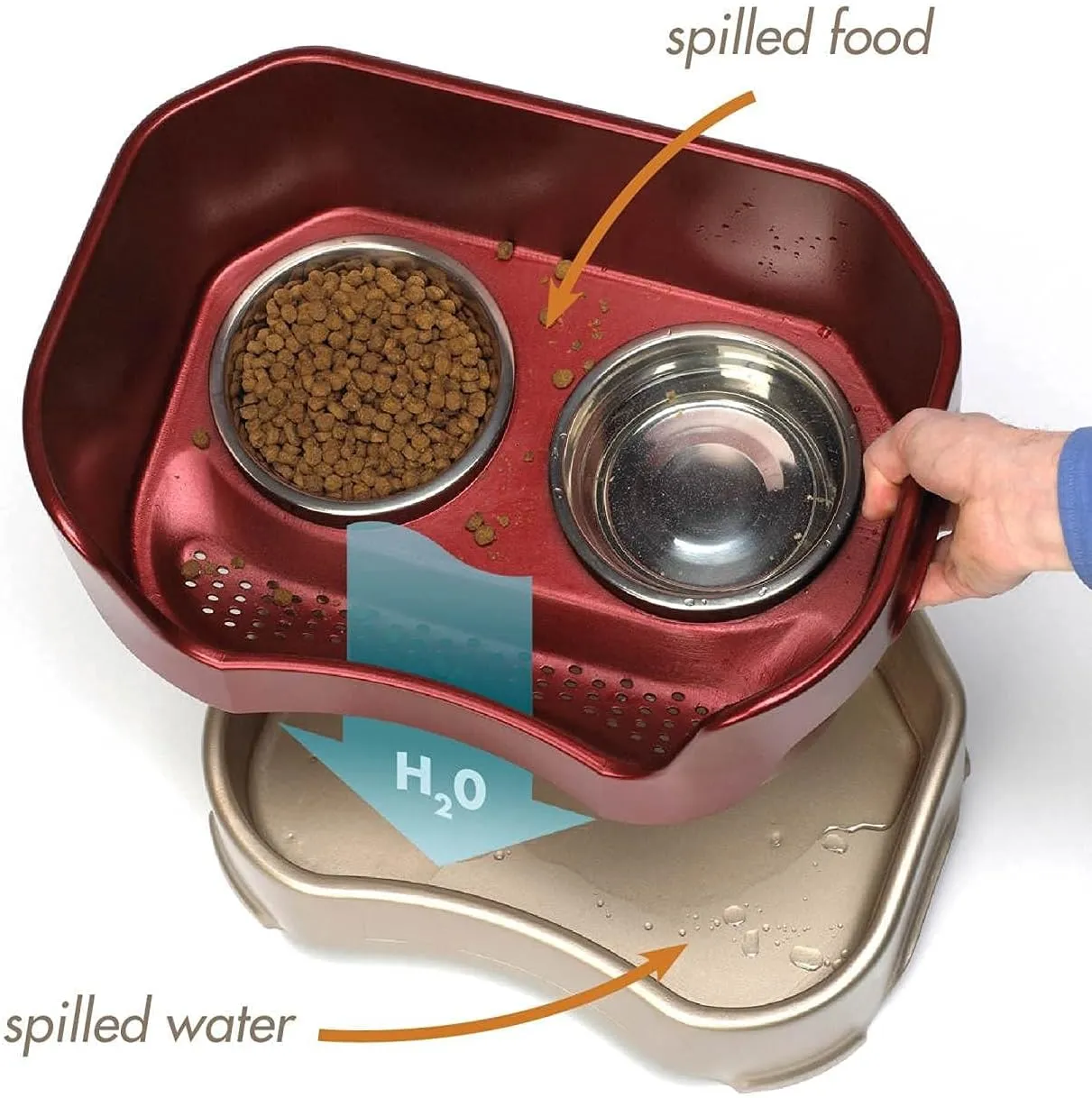 Neater Feeder Deluxe Mess Proof Dog Bowls Elevated for Large Dogs  Made in USA  No Spill Raised Dog Food Bowl Stand w/Leg Extensions  Stainless Steel Dog Food and Water Bowl Set  Red
