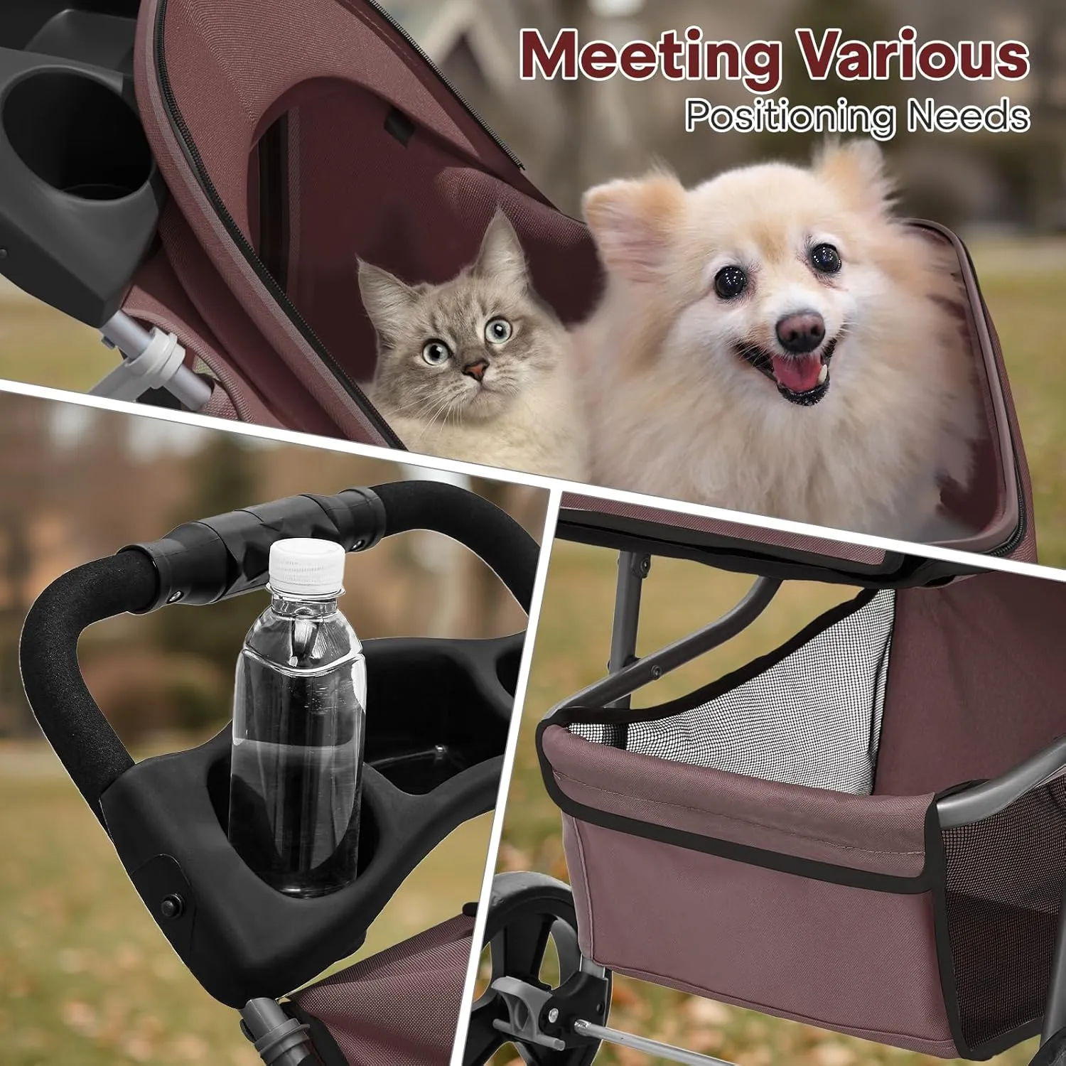Pet Stroller for Small Dogs 10 lbs, Dog Stroller for Medium Dogs 30 lbs, Cat Strollers for 2 Cats, 3 Wheels Foldable Jogger Puppy Stroller with Storage Basket and Cup Holder, Coffee