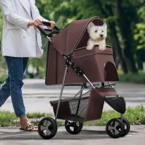 Pet Stroller for Small Dogs 10 lbs, Dog Stroller for Medium Dogs 30 lbs, Cat Strollers for 2 Cats, 3 Wheels Foldable Jogger Puppy Stroller with Storage Basket and Cup Holder, Coffee