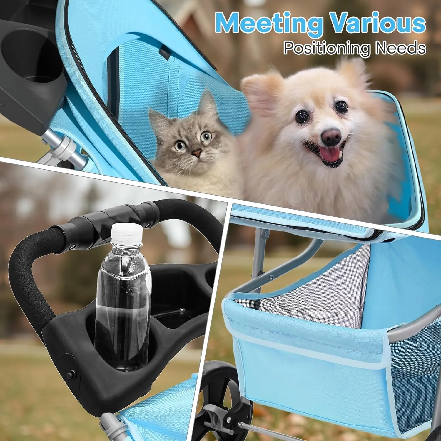 Pet Stroller for Small Dogs 10 lbs, Dog Stroller for Medium Dogs 30 lbs, Cat Strollers for 2 Cats, 3 Wheels Foldable Jogger Puppy Stroller with Storage Basket and Cup Holder, Mint