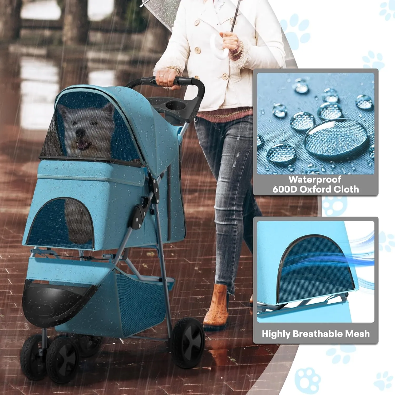 Pet Stroller for Small Dogs 10 lbs, Dog Stroller for Medium Dogs 30 lbs, Cat Strollers for 2 Cats, 3 Wheels Foldable Jogger Puppy Stroller with Storage Basket and Cup Holder, Mint