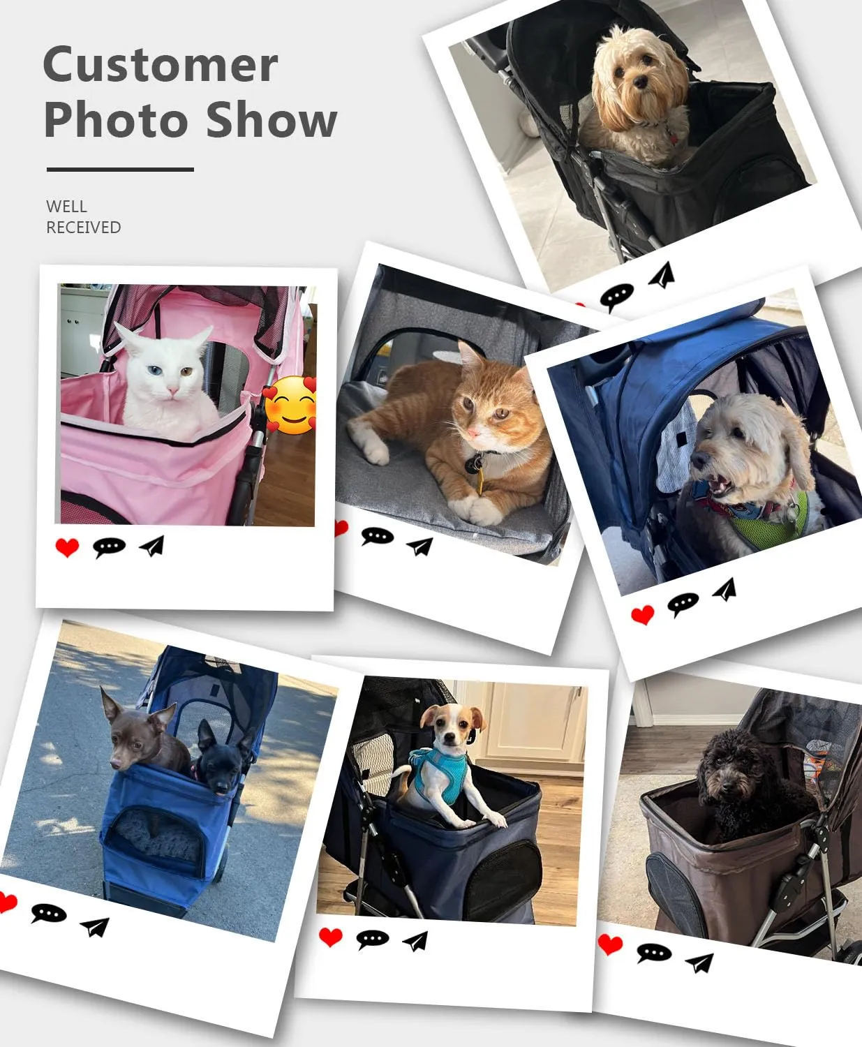 Pet Stroller with 3 Wheels for Small/Medium Pets, Portable Travel Foldable Carrier Jogger for Dog Cat Puppy Kitty, Rear Wheel Breaks, Storage Basket, Visible Mesh with Weather Cover (Gray)
