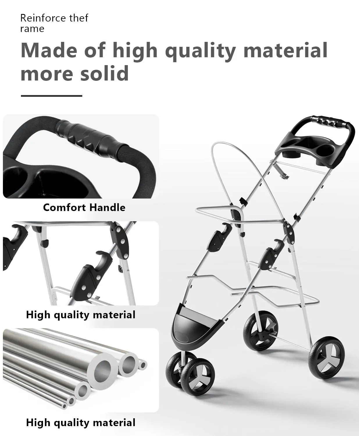 Pet Stroller with 3 Wheels for Small/Medium Pets, Portable Travel Foldable Carrier Jogger for Dog Cat Puppy Kitty, Rear Wheel Breaks, Storage Basket, Visible Mesh with Weather Cover (Gray)