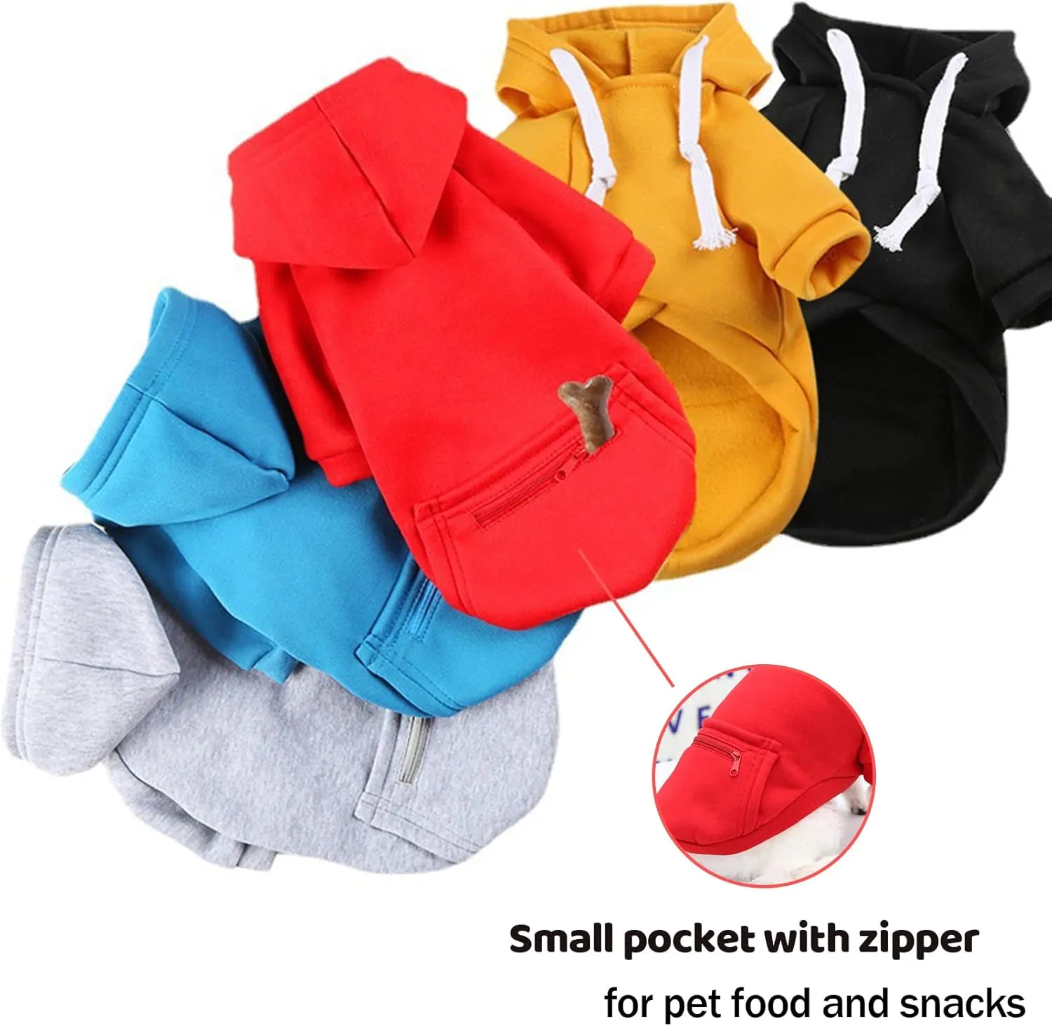 PETCARE Small Dog Sweater Hoodies Pet Grey Hooded Soft Fleece Sweatshirts with Pocket Fall Winter Puppy Cat Sweaters Warm Clothes for Small Dogs Shih Tzu Yorkies French Bulldog Outfits Costume
