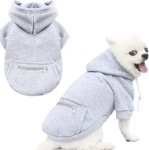 PETCARE Small Dog Sweater Hoodies Pet Grey Hooded Soft Fleece Sweatshirts with Pocket Fall Winter Puppy Cat Sweaters Warm Clothes for Small Dogs Shih Tzu Yorkies French Bulldog Outfits Costume