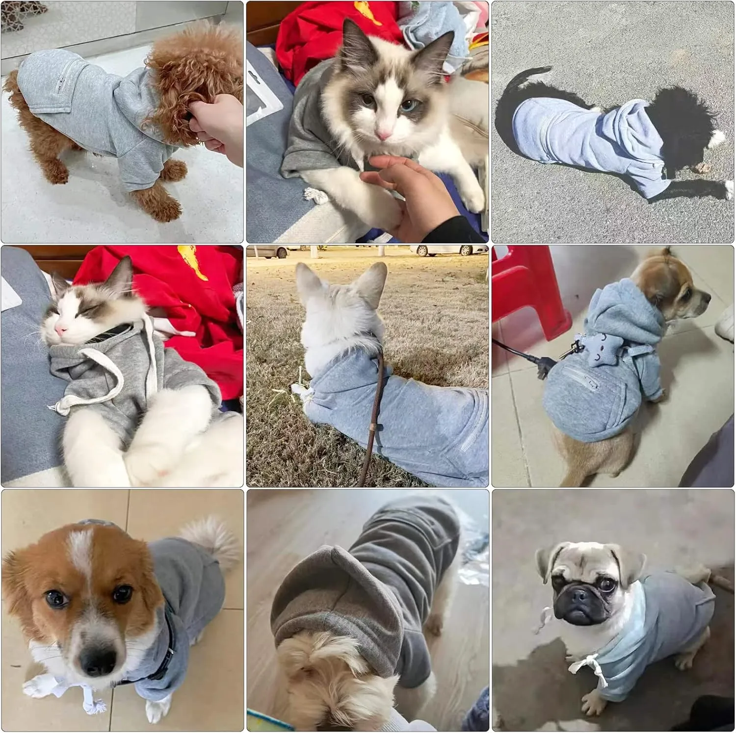 PETCARE Small Dog Sweater Hoodies Pet Grey Hooded Soft Fleece Sweatshirts with Pocket Fall Winter Puppy Cat Sweaters Warm Clothes for Small Dogs Shih Tzu Yorkies French Bulldog Outfits Costume