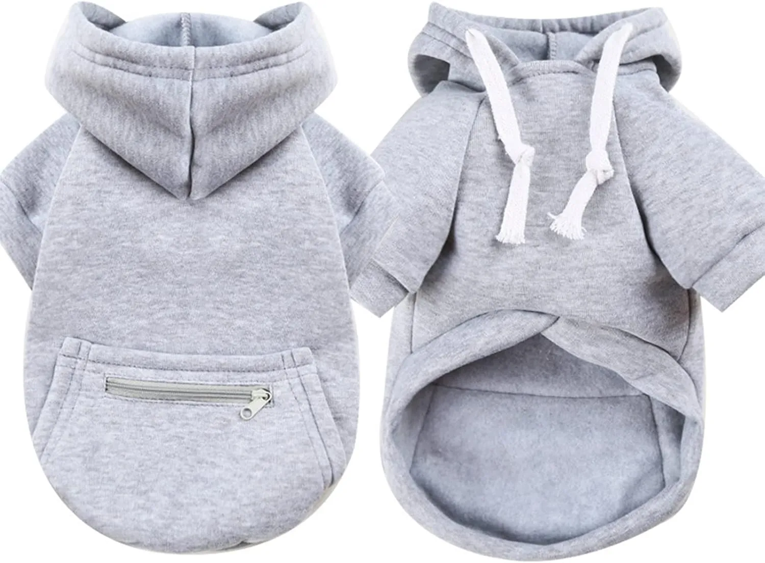 PETCARE Small Dog Sweater Hoodies Pet Grey Hooded Soft Fleece Sweatshirts with Pocket Fall Winter Puppy Cat Sweaters Warm Clothes for Small Dogs Shih Tzu Yorkies French Bulldog Outfits Costume
