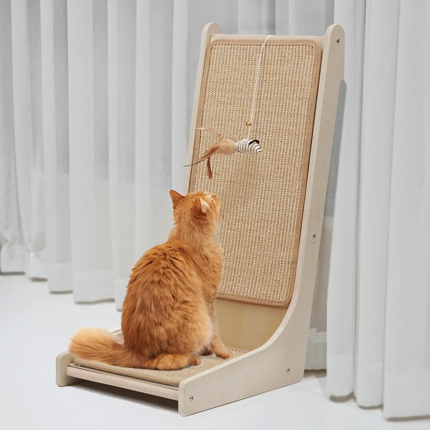 PETKARAY 105 Cat Scratcher, Sisal Kitty Scratch Pad, L Shape Scratching Board for Indoor Cats, Floor Mounted Scratcher with Mouse Toy Catnip