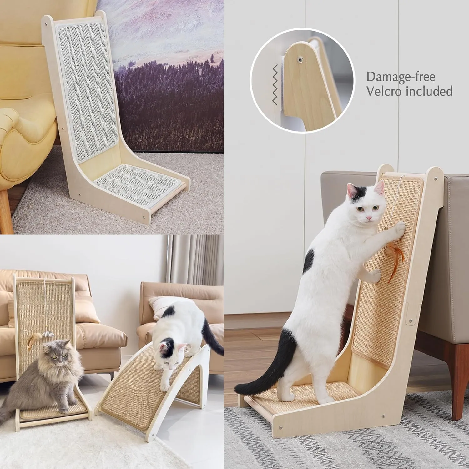 PETKARAY 105 Cat Scratcher, Sisal Kitty Scratch Pad, L Shape Scratching Board for Indoor Cats, Floor Mounted Scratcher with Mouse Toy Catnip