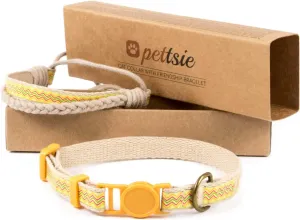Pettsie Breakaway Kitten Collar & Matching Friendship Bracelet  Soft Cotton, Safe & Comfortable, Adjustable 5"-8", Yellow