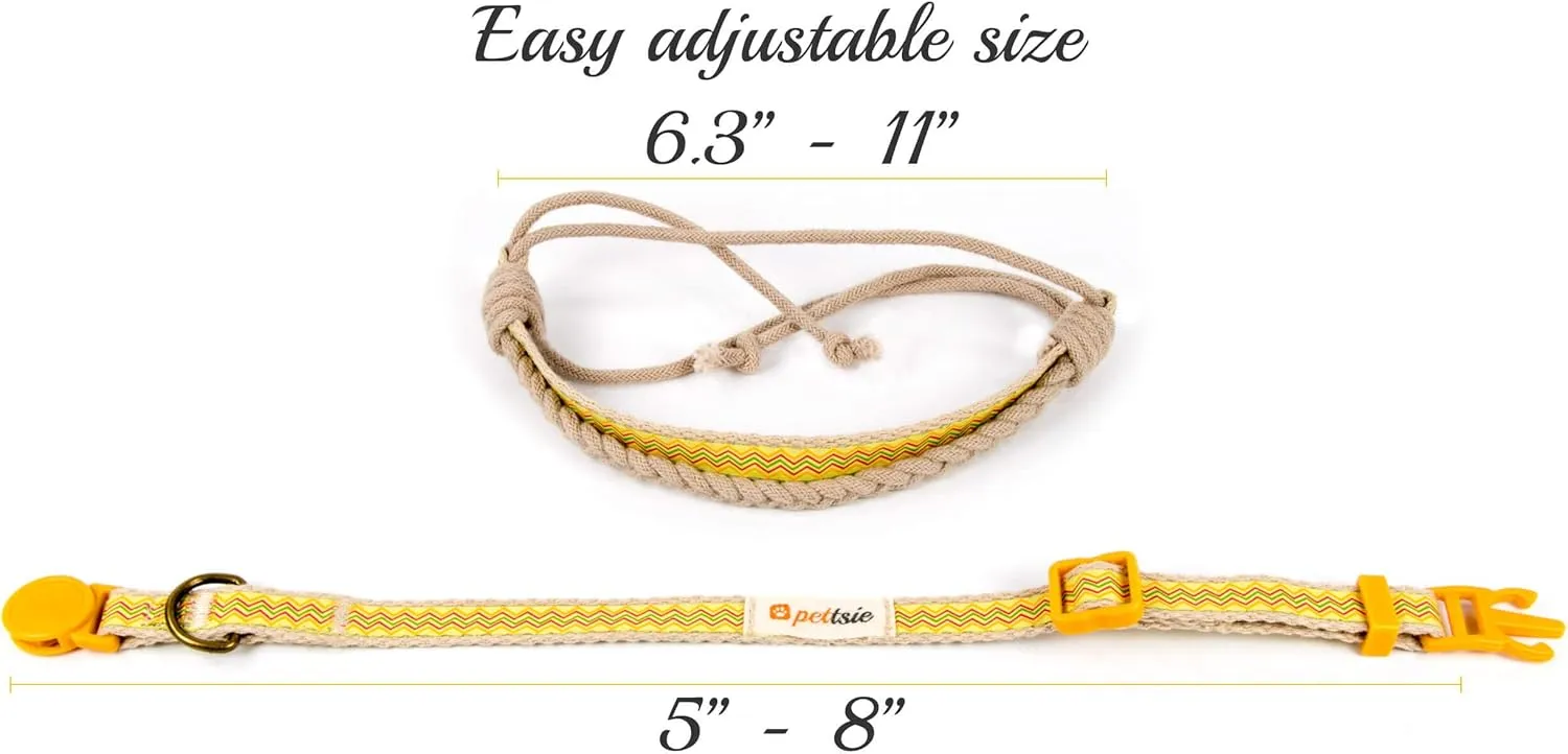 Pettsie Breakaway Kitten Collar & Matching Friendship Bracelet  Soft Cotton, Safe & Comfortable, Adjustable 5"-8", Yellow
