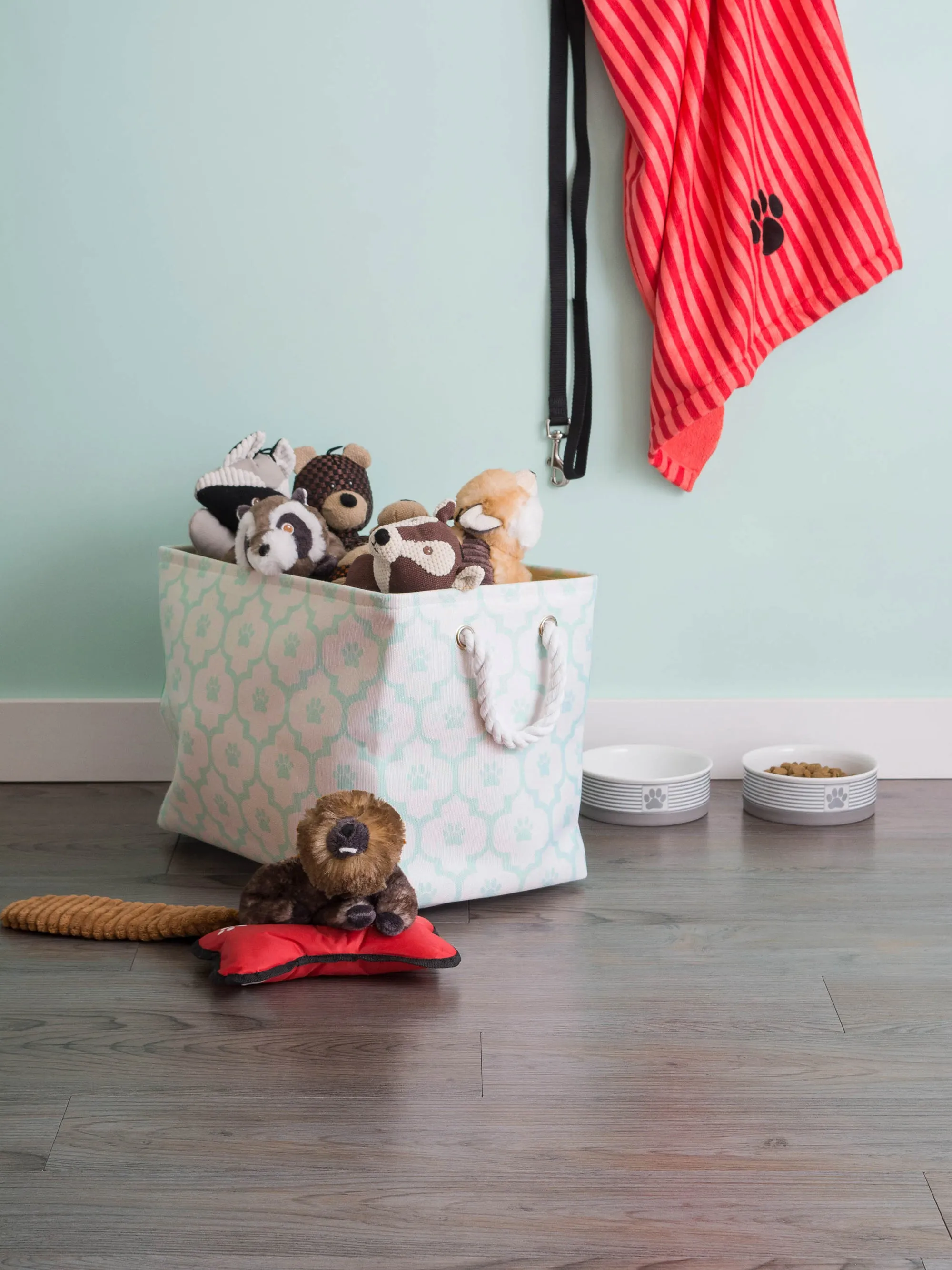 Polyester Pet Bin Paw Lattice Aqua Rectangle Small 14X8X9