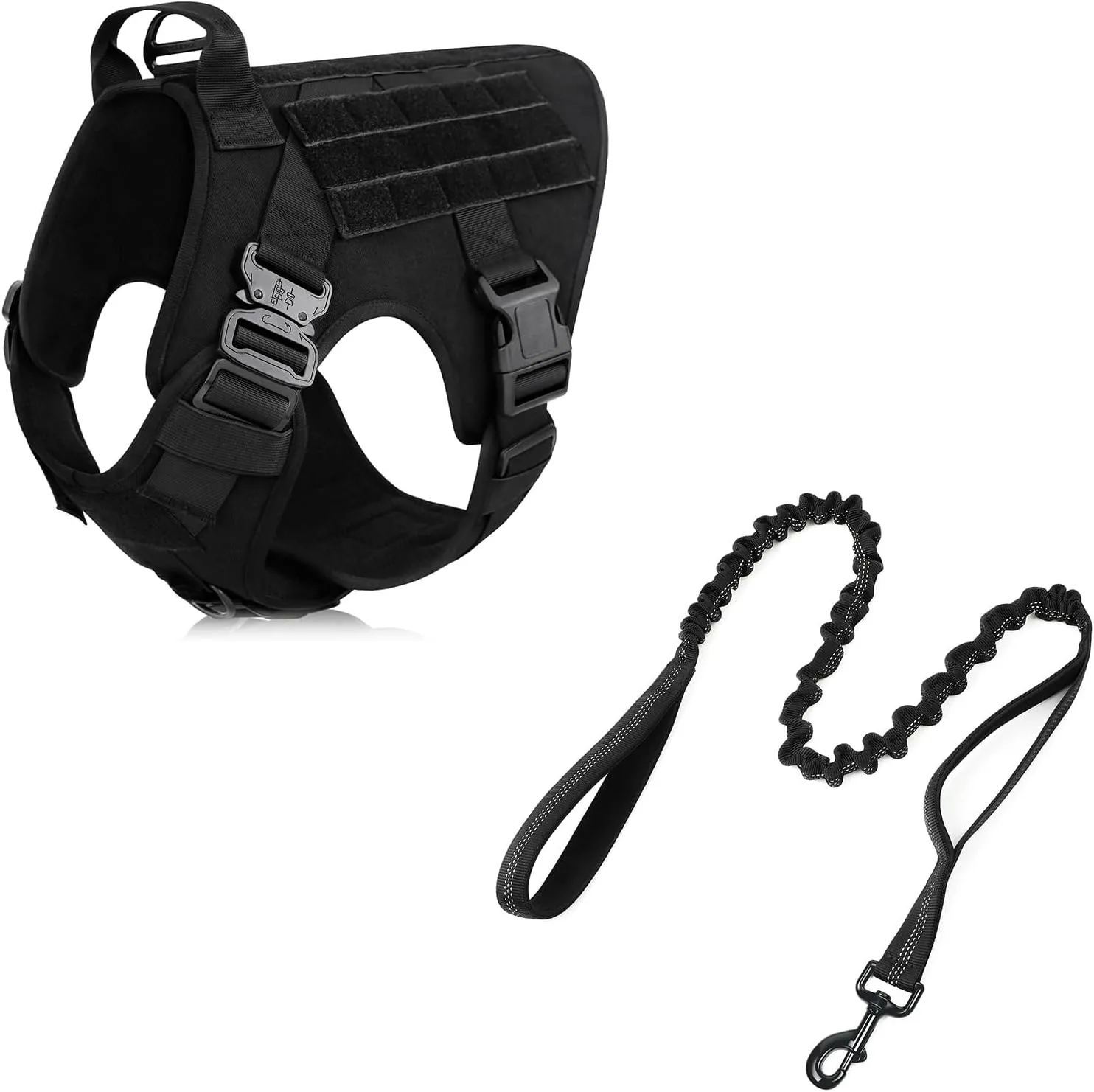 rabbitgoo Tactical Dog Harness and 6FT Leash for Large Dogs, Heavy Duty Dog Harness with Handle, No-Pull Service Dog Vest Large Breed, Adjustable Military Dog Vest Harness for Training Hunting Walking