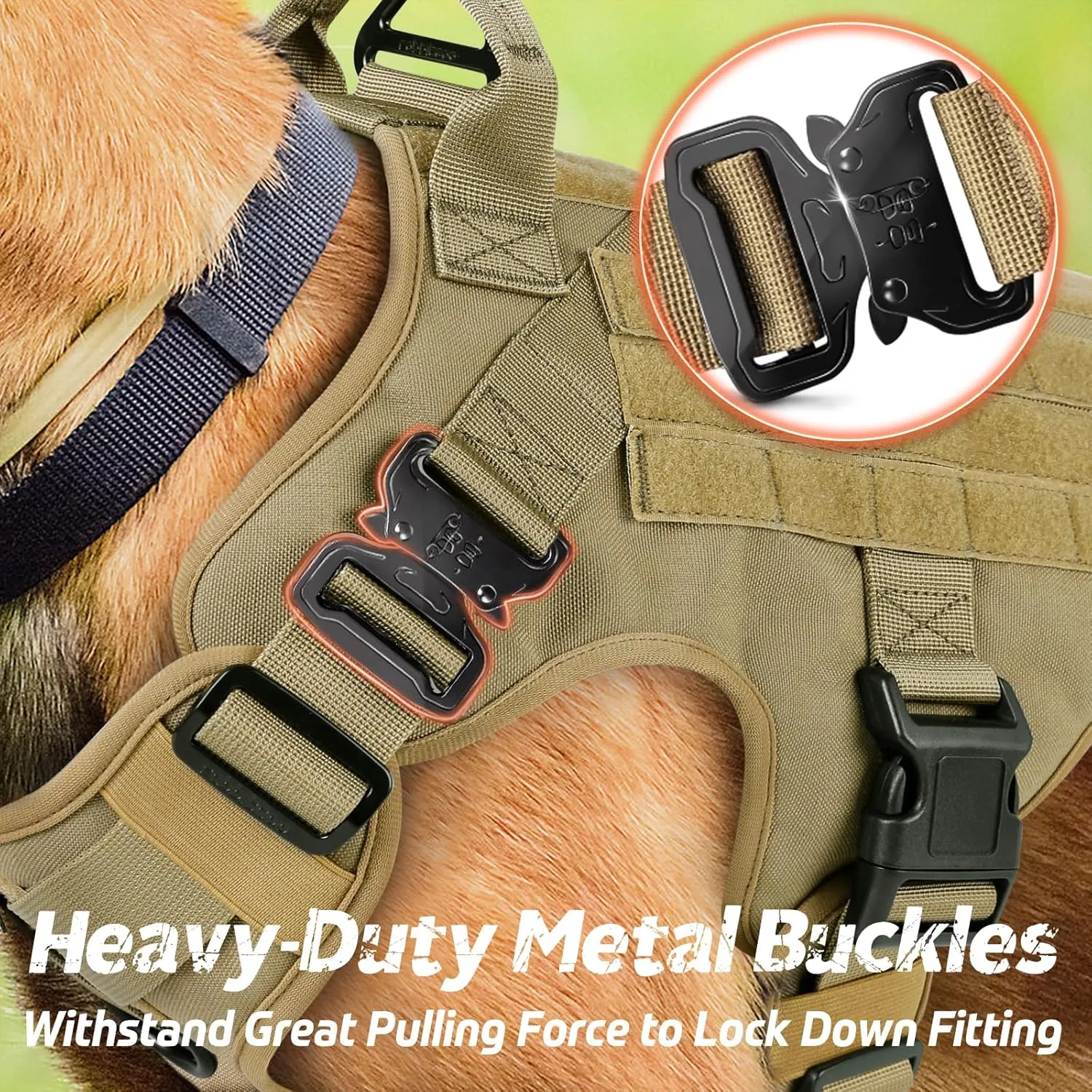 rabbitgoo Tactical Dog Harness for Large, Heavy Duty Pet Harness with Handle, No-Pull Service Vest Large Breed, Adjustable Military Dog Vest for Training Hunting Walking, Brown, L