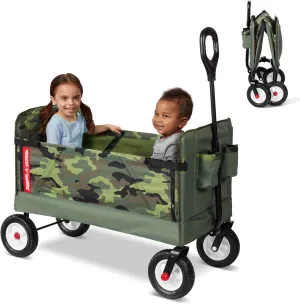 Radio Flyer 3-in-1 Camo Folding Wagon for Kids, Garden, & Cargo, Green Collapsible Wagon