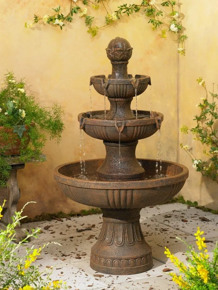 Ravenna Italian Outdoor Floor Bubbler Fountain and Waterfalls 43" High 3 Tiered Cascading for Garden Patio Backyard Deck Home Lawn Porch House Relaxation Exterior Balcony - John Timberland
