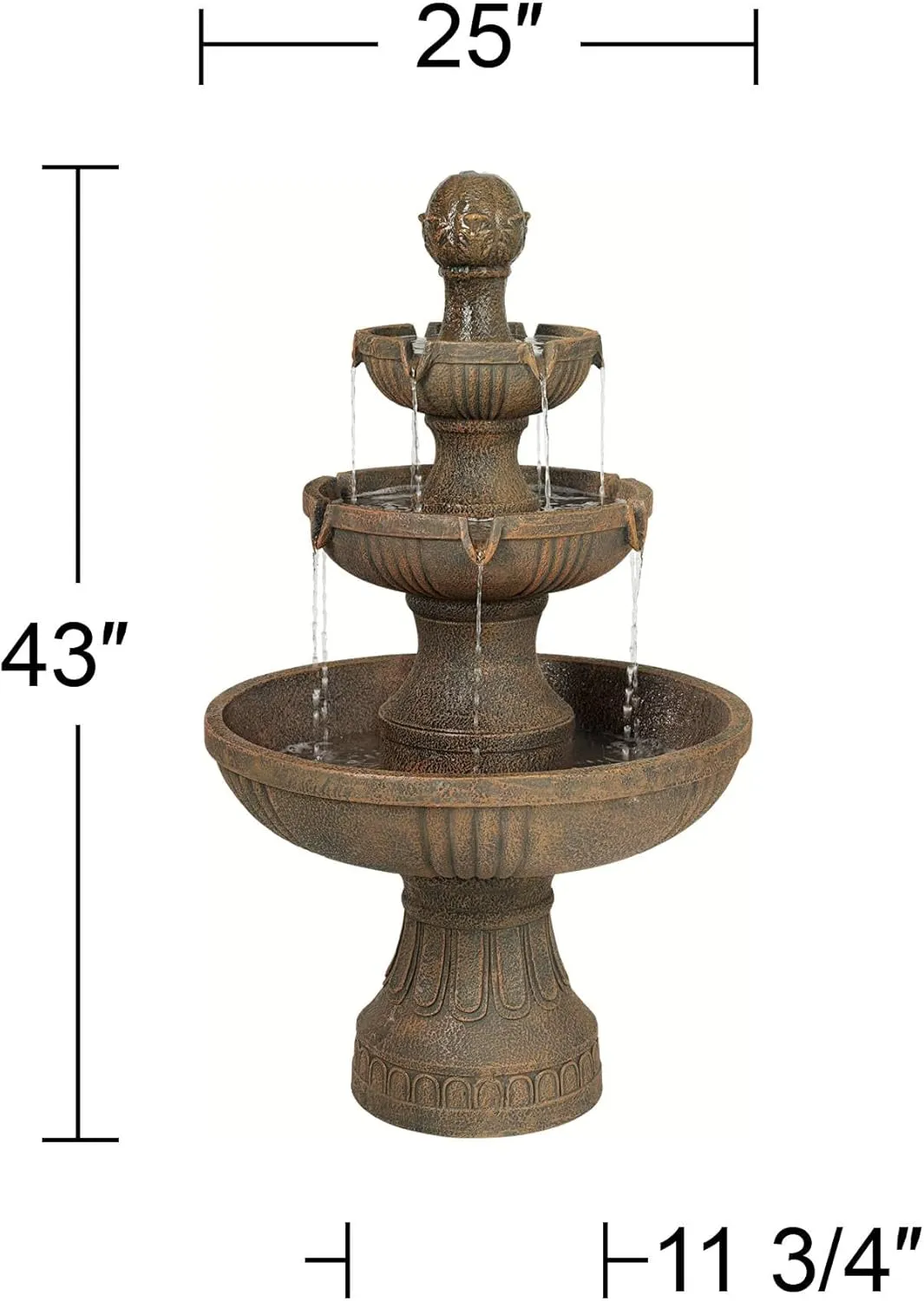 Ravenna Italian Outdoor Floor Bubbler Fountain and Waterfalls 43" High 3 Tiered Cascading for Garden Patio Backyard Deck Home Lawn Porch House Relaxation Exterior Balcony - John Timberland