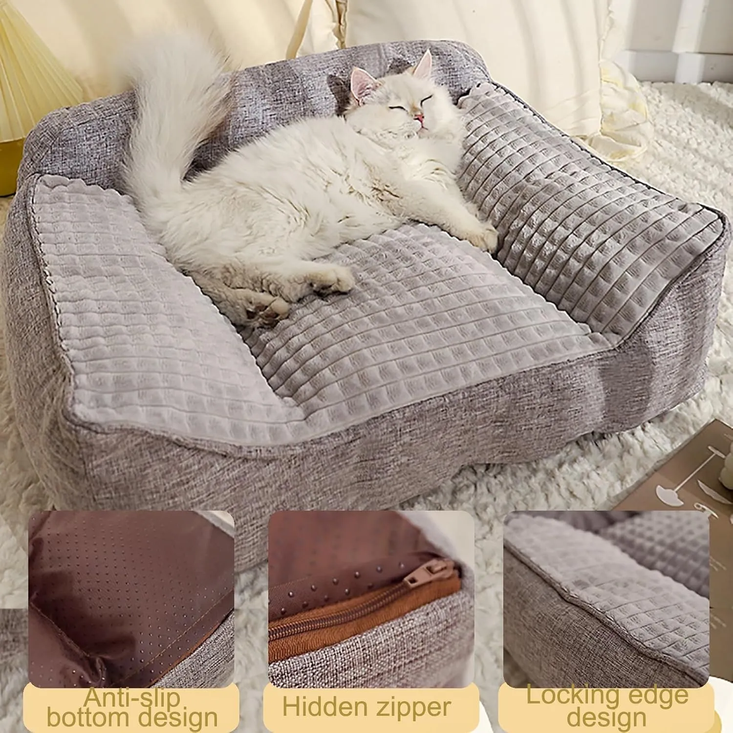 Reversible Dog Bed Mat, Orthopedic Calming Dog Bed,Dog Bed Crate Pad Plush Dog Crate Washable Dog Bed Sofa Pet Bed for Small Medium Large Dogs Removable Washable Dog Bed(Gray,XL)